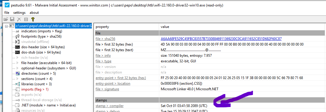 PEstudio Compiler Timestamp