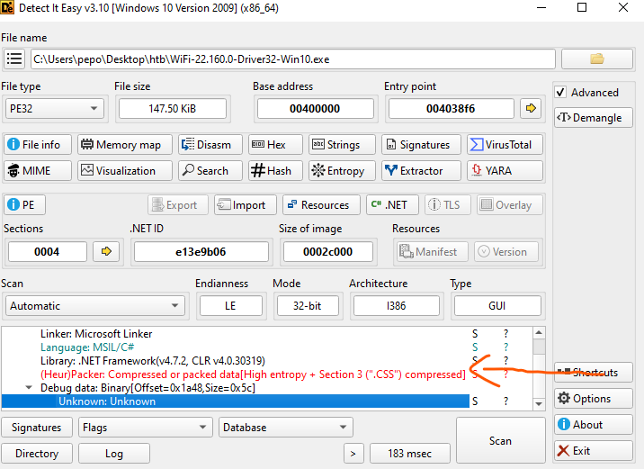 Detect It Easy Section Analysis